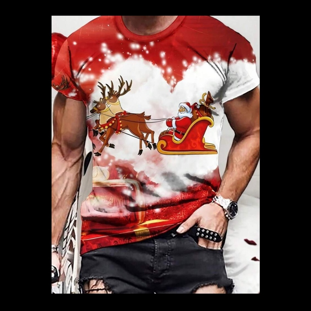 Festive Red and White Christmas Graphic T-Shirt